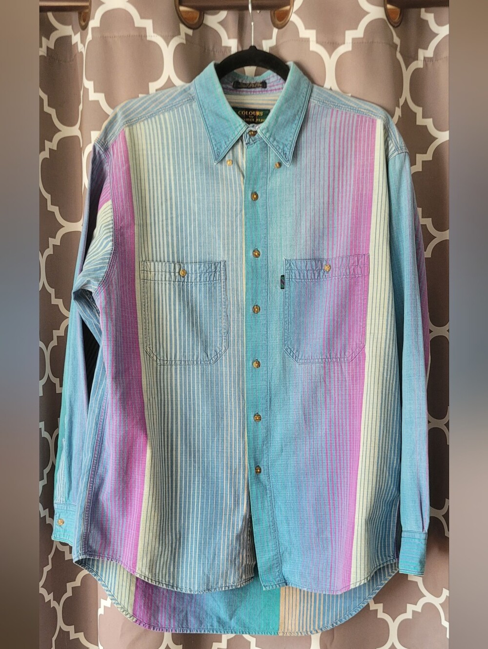 Alexander Julian Pastel Stripe Button-Down Shirt - Vintage - EUC! 100% Cotton.
